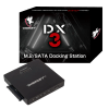 A Digifast DX3 M.2 SSD/2.5 SATA SSD Docking Base Ultra High Speed Read and Write is shown in front of its black packaging, featuring the Digifast logo and bold text indicating DX3 M.2/SATA Docking Station.