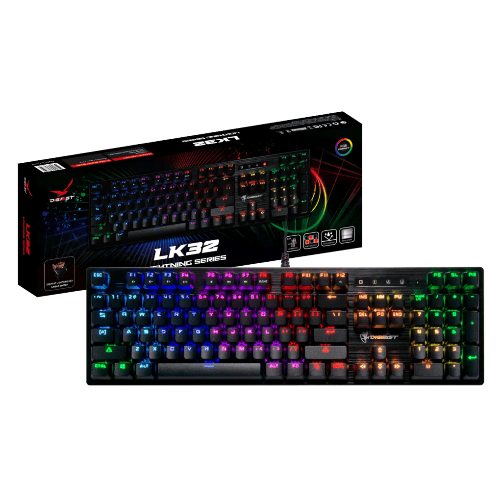Digifast LK32 Mechanical RGB Gaming Keyboard, Optical Linear Switches, 100 million keystroke lifespan, Customizable Color, Textured Surface, Water-Resistant Design