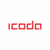 The image displays the word icoda in lowercase, bold, red letters on a white background, making it easy for viewers searching where to buy icoda products to identify the brand instantly.